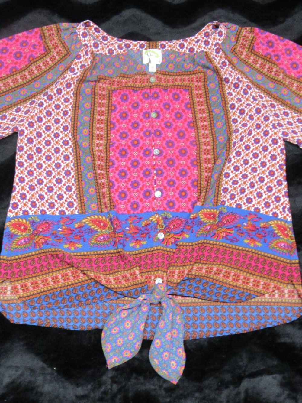 Boho Bright Color Floral Front Tie Shirt